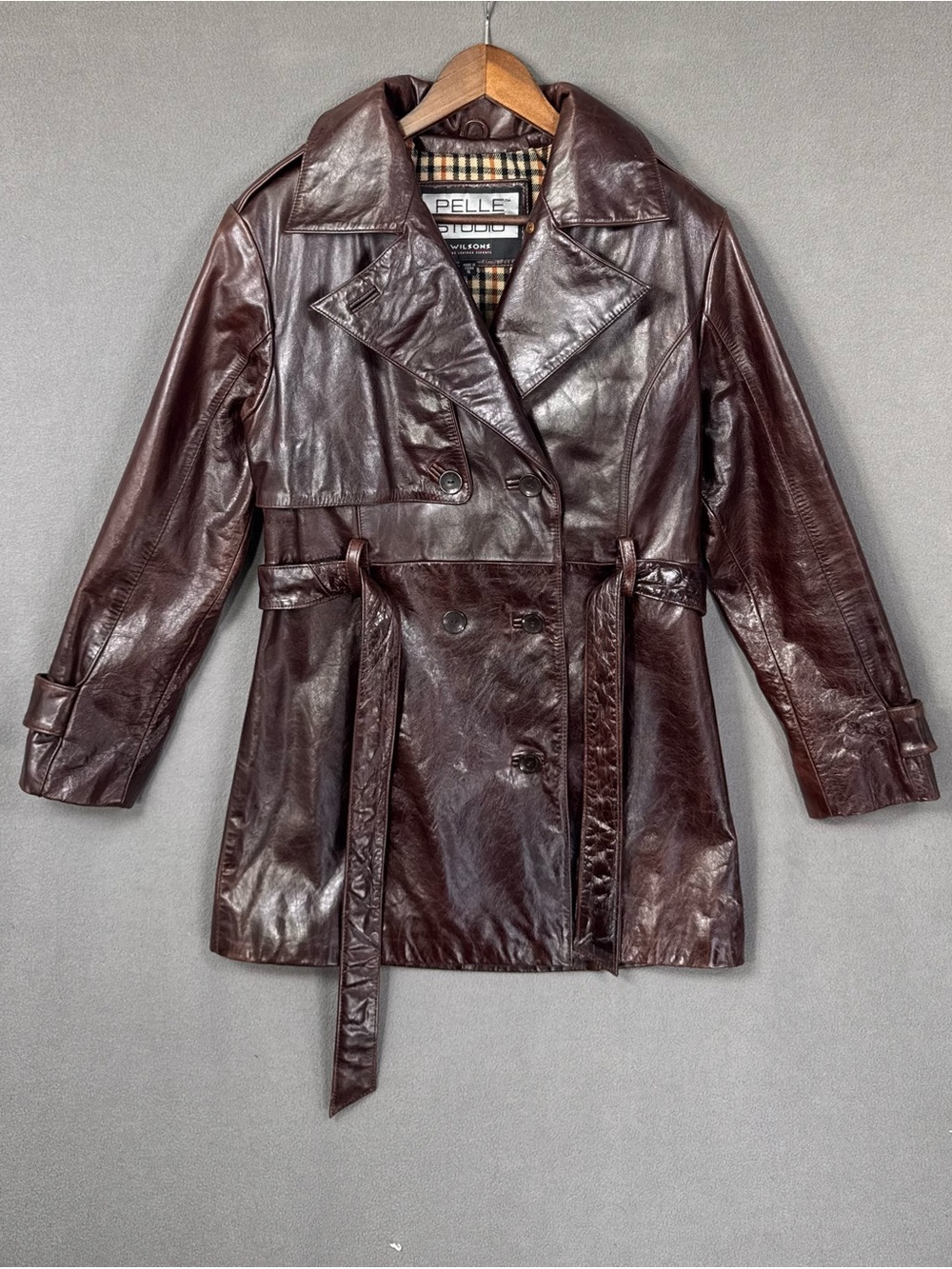 Vintage Wilsons Leather Pelle Studio Chocolate Cherry Leather Trench Coat, S